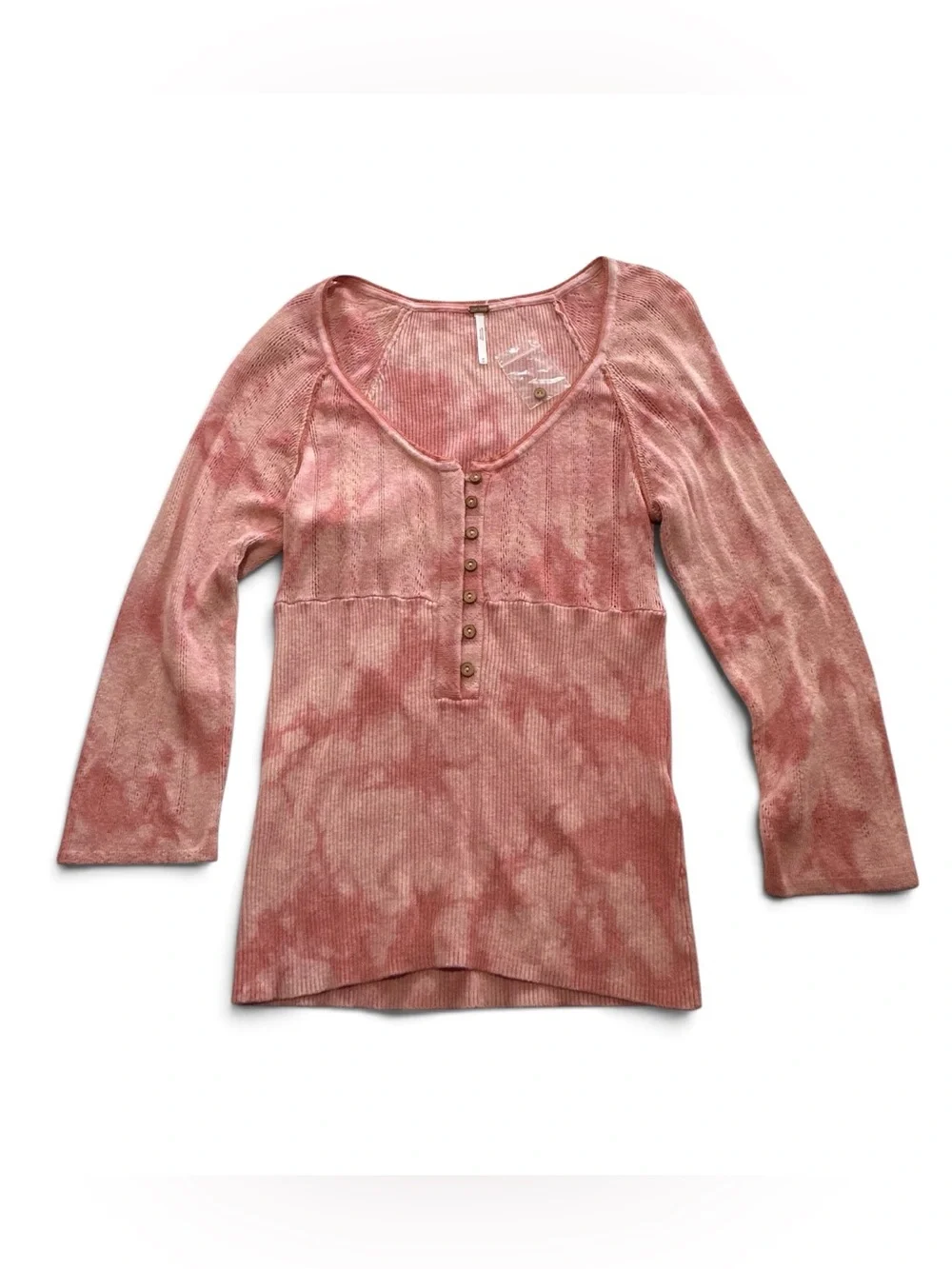 Free People Rory Henley Knit Top Pink Tie Dye Button Scoop Neck Boho